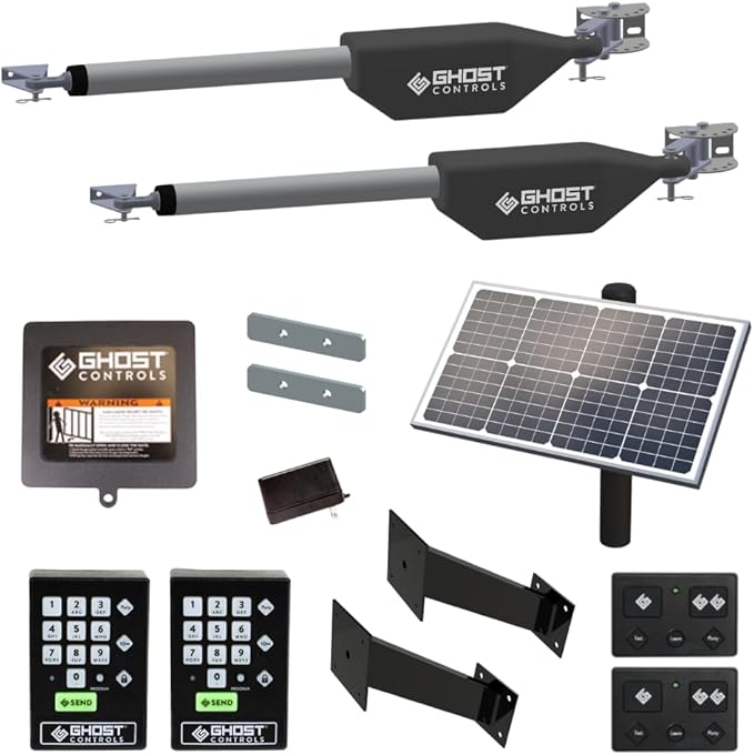Ghost Controls Pro Dual Solar Automatic Gate Opener 30W Solar Panel and 2 Premium Wireless Keypads Bundle