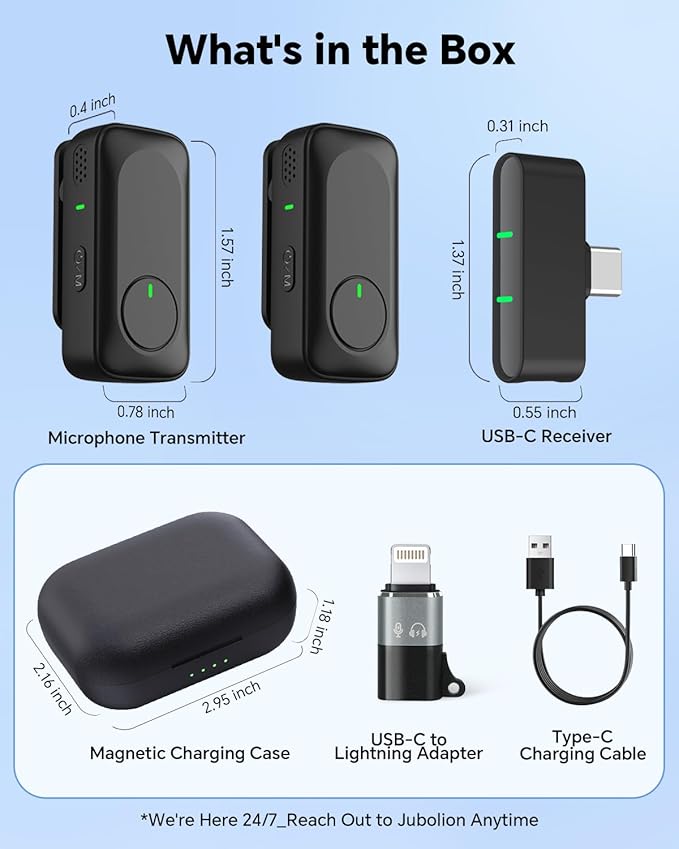 Jubolion Wireless Lavalier Microphone for iPhone/Android Phone/Laptop/PC, Mini Lapel Mic with 50H Battery Life Charging Case, 100FT Range and Noise Reduction, for Video Recording, Streaming, TikTok