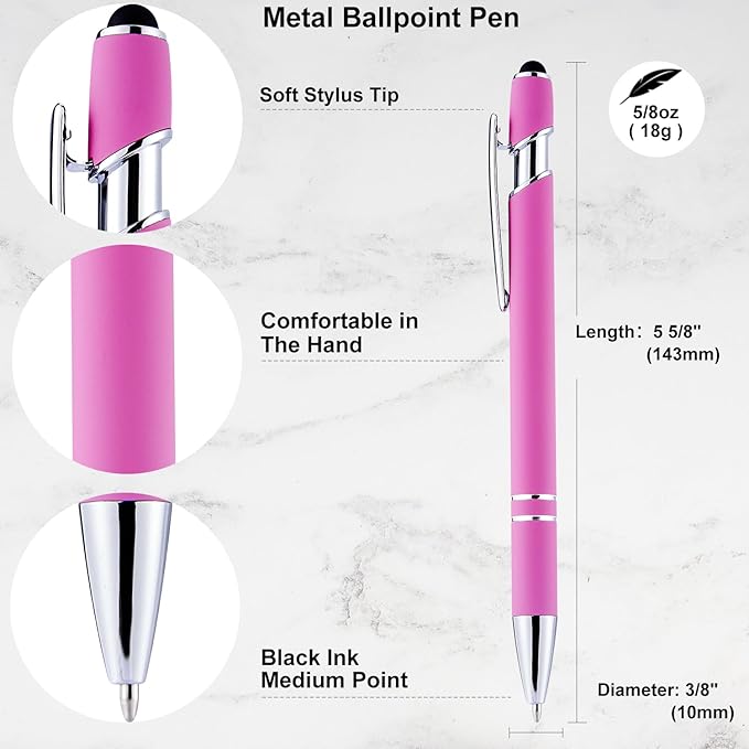 LINFANC 12 Pack Ballpoint Pen with Stylus Tip, 1.0 mm Black Ink Smooth Writing Pens, Metal Stylus Pens for Touch Screens