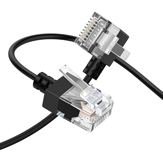 Cat6A Ethernet Cable 90 Degree Left Angled 10FT, Flexible Slim & Ultra Thin by Thzzhnno