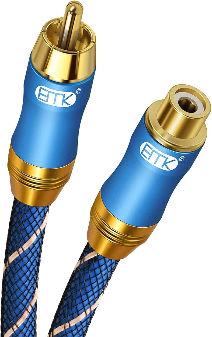RCA Extension Cable(16.4ft/5m) EMK RCA Male to Female Cable Gold Plated Copper Shell Heavy Duty Digital Coaxial Audio Cable Subwoofer Cable for Home Theater, HDTV, Amplifiers, Hi-Fi Systems