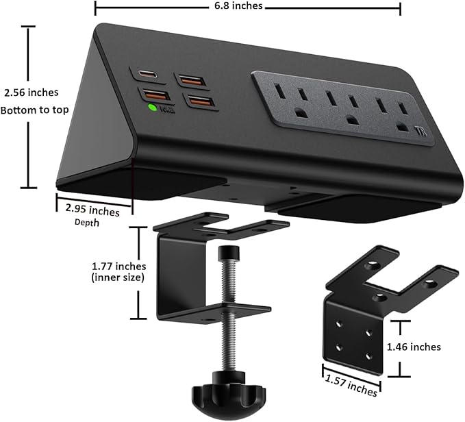 Upgraded Version Edge Mount Power Strip with USB-C Ports Tabletop Surge Protector Desk Clamp Power Sockets with 3 AC Outlets &4 Fast Charging USB Ports for Home Office Hotel Dormitory (White- 1pack)