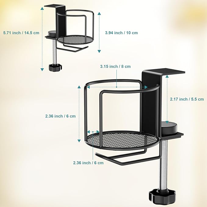 ZMHH 2-in-1 Desk Cup Holder,Anti-Spill Table Water Bottle Holder,Clamp On Table Stainless Steel Drinking Holder,Compatible with Universal Cups/Bottles/Mugs/Cans/Tumblers/Thermoses/Glass,1 Pack