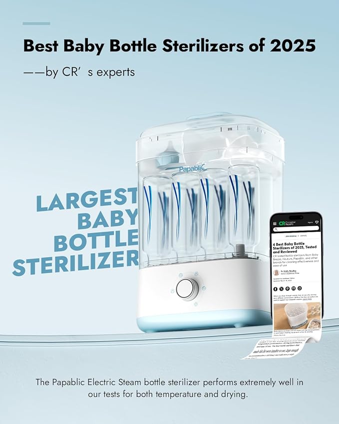 Papablic Baby Bottle Sterilizer and Dryer Pro, Esterilizador De Biberones, Electric Steam Sterilizer for Baby Bottles, Pacifiers, and Pump Parts, Large Capacity 10 Bottles