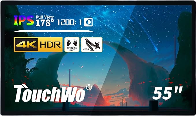 TouchWo 55" Interactive Touchscreen Monitor, Smart Board FHD 1080P Display with Wall Mount, Android 14 Smart Touch Screen Presentation Electronic Whiteboard for Office & Classroom, RAM 4G & ROM 32G