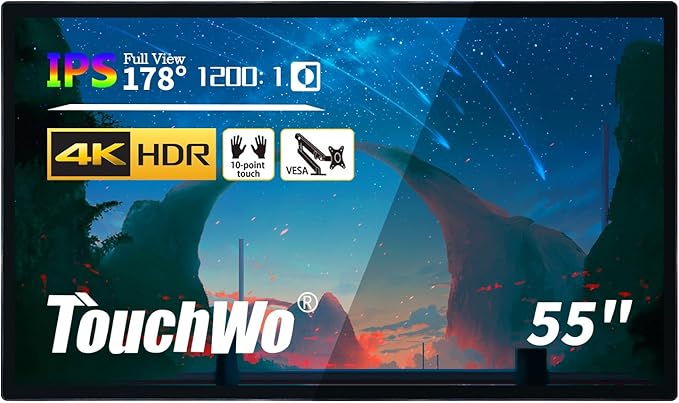 TouchWo 55" Interactive Touchscreen Monitor, Smart Board FHD 1080P Display with Wall Mount, Android 14 Smart Touch Screen Presentation Electronic Whiteboard for Office & Classroom, RAM 8G & ROM 128G