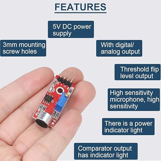 DAOKAI 5PCS High Sensitivity Microphone Sensor Module Two Channels Sound Detection Control Switch Module PIC AVR(Red) DC5V for Arduino, with Dupont Wire