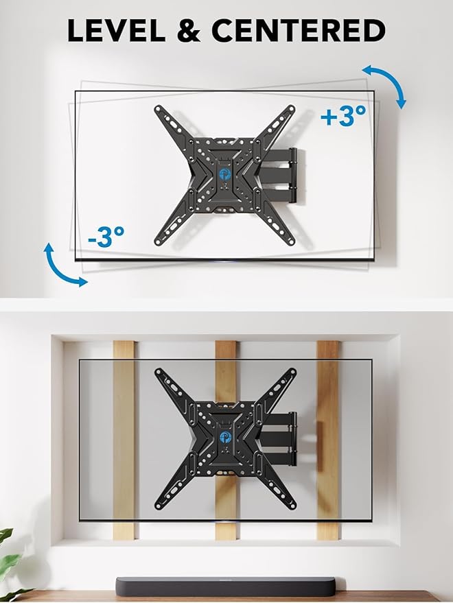 Pipishell Full Motion TV Wall Mount for Most 26-60 inch TVs, 55 inch Compatible, with Swivel, Tilt, Extension, Single Stud Articulating TV Mount Bracket, Holds up to 77 lbs, Max VESA 400x400mm, PIMF11