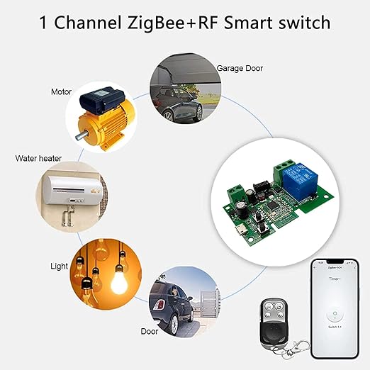 Newgoal Tuya Zigbee 1 Channel Smart Relay Module USB5V 7-32V Micro Switch with 433MHz RF Remote Control Light Switch Compatible with Alexa Google Home (Requires ZigBee Hub)