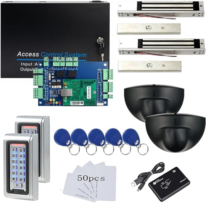 MENGQI-CONTROL 2 Doors PIR Exit Motion Sensor Access Control Metal Waterproof Keypad Reader Big Space Power Supply Box(can Put in Backup Battery) 600LBS Magnetic Lock Digital Lock System