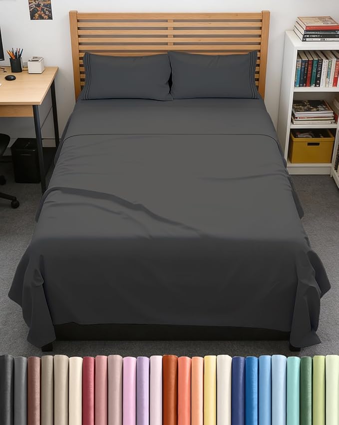 Full XL Bed Sheet Set - 4 Piece Extra Long Extended Full XL Sheets - Soft, Breathable & Cooling - Fits 8” to 16" Mattress w/ Deep Pockets - 54" x 80" - Easy-Fit, Wrinkle & Fade Resistant - Charcoal
