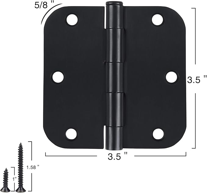 42 Pack Matte Black Door Hinges 3.5 Inch 5/8" Radius, Interior 3 1/2" Bi-fold Table Closet Rounded Hinge for Doors,Furniture,Farm,Book Shelf,Gate,Bed Room,Entryway,Patio,Playhouse,Kit