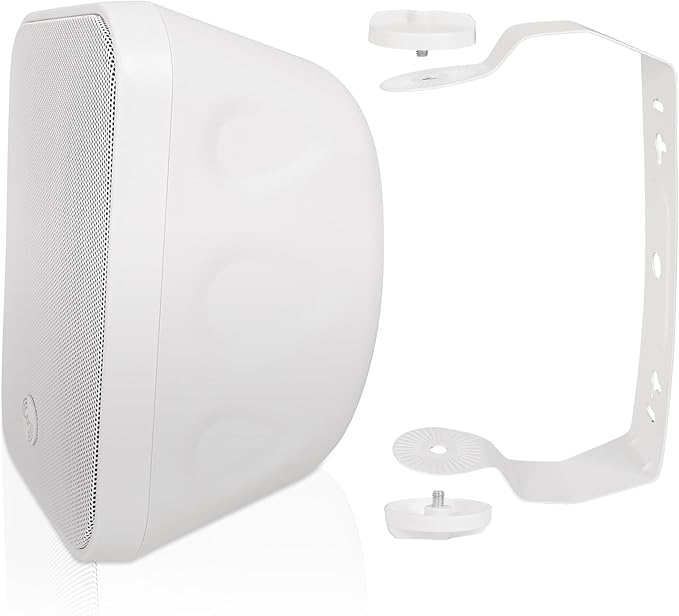 Sound Town Commercial Restaurant Bluetooth Amplifier + Surface-Mount Speaker Set, with One 6-Zone 70V/100V Amplifier with Bluetooth, 4 x 5.25-Inch Surface-Mount Speakers, White (STCA180X4MS5W)