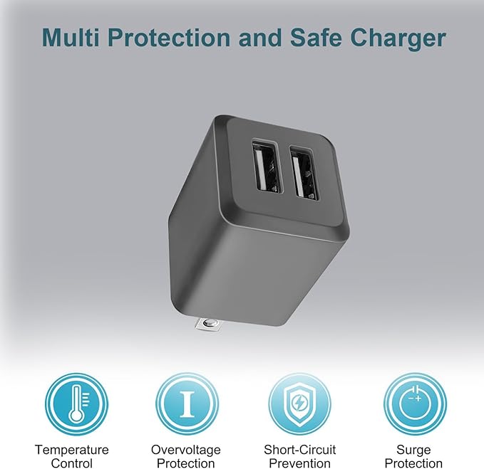 USB Wall Charger, Charger Block，Dual Port USB Cube Chargers，Power Adapter Charging Plug Box Brick for Phone 14/13/12/11/Pro Max/SE/XS/XR/X,Android Phones, and More (Black)