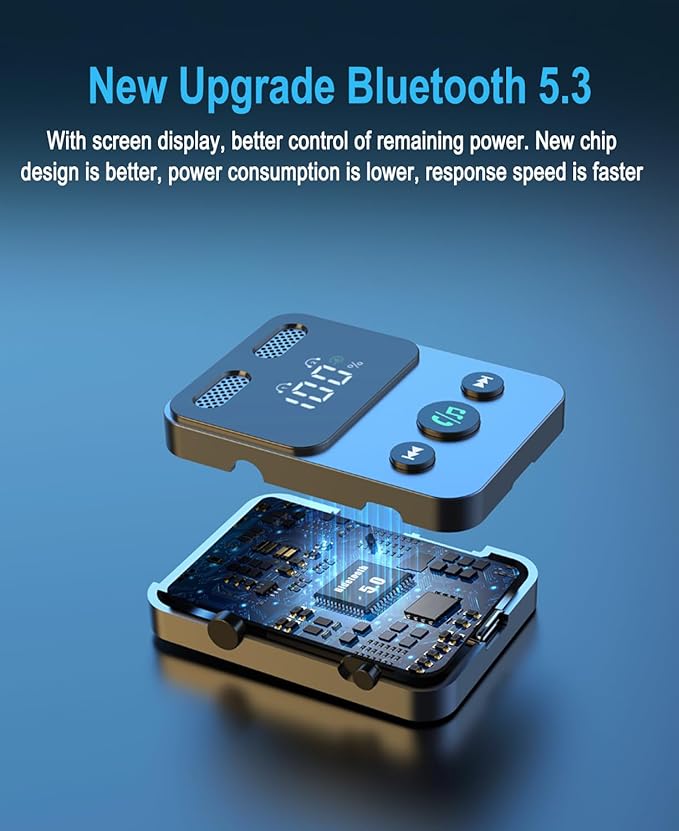 BabbleCom Bluetooth 5.3 Transmitter Receiver, 2-in-1 Adapter for Airplane, Bluetooth Transmitter for 3.5mm Aux Jacks Headphone, TV, Home Stereo, Speakers, Headphone, Car, Dual Connection