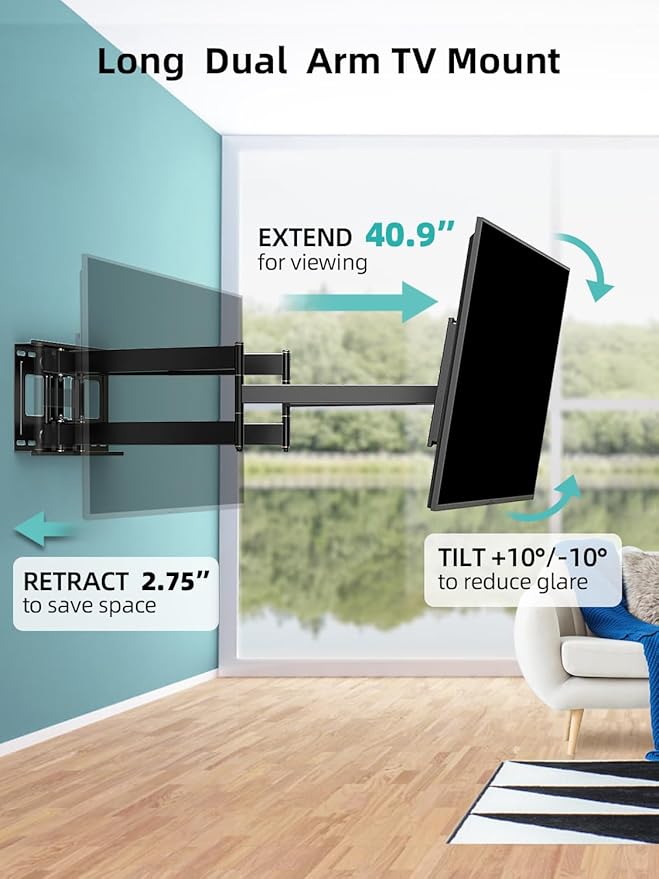 HCMOUNTING Heavy Duty TV Wall Mount for 42-95" TVs, 4X Load Tested Holds 179lbs, 40.9" Smooth Gliding Extension Arms, Full Motion Swivel & Tilt, VESA 800x400, Fits 16-18" Studs