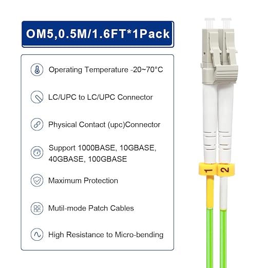 FLYPROFiber- 0.5M OM5 LC to LC Fiber Patch Cable, Length Options: 0.2m-20m - Image 4