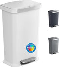 iTouchless SoftStep 13.2 Gal / 50L Step Pedal Kitchen Trash Can with Odor Filter, Durable Dent-Proof Construction and Stainless Steel Trim, Garbage Bin with Lid for Home Office, Bedroom, White Plastic