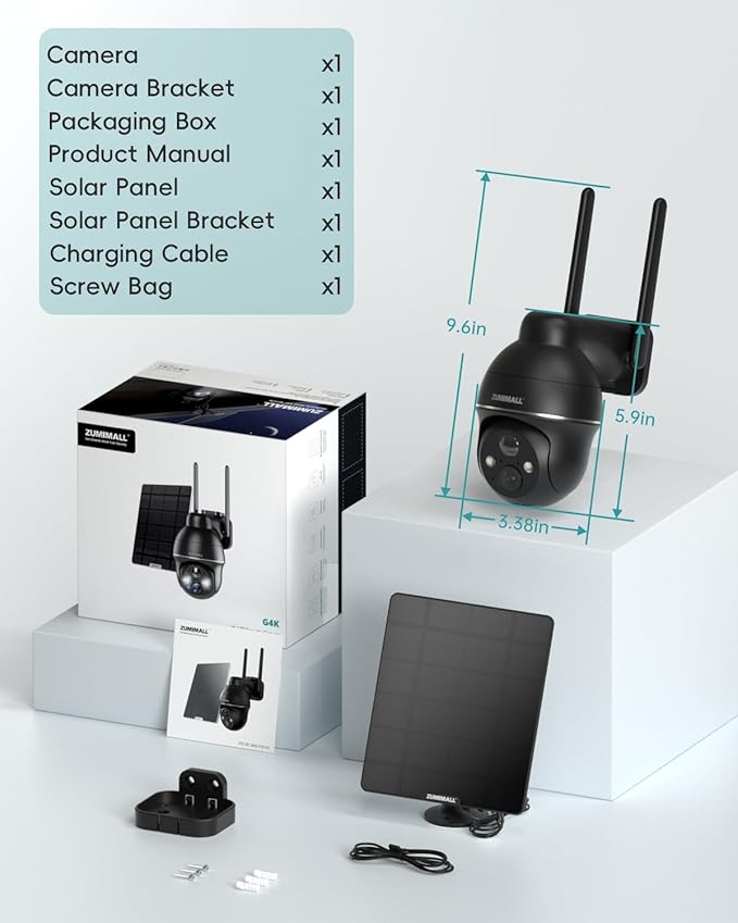 ZUMIMALL 4G LTE Cellular Solar Security Cameras Wireless Outdoor, 3MP No WiFi Cameras for Home Security, 360° Live View, 2K Color Night Vision, PIR Motion Sensor, 2 Way Talk, Built in SIM Card