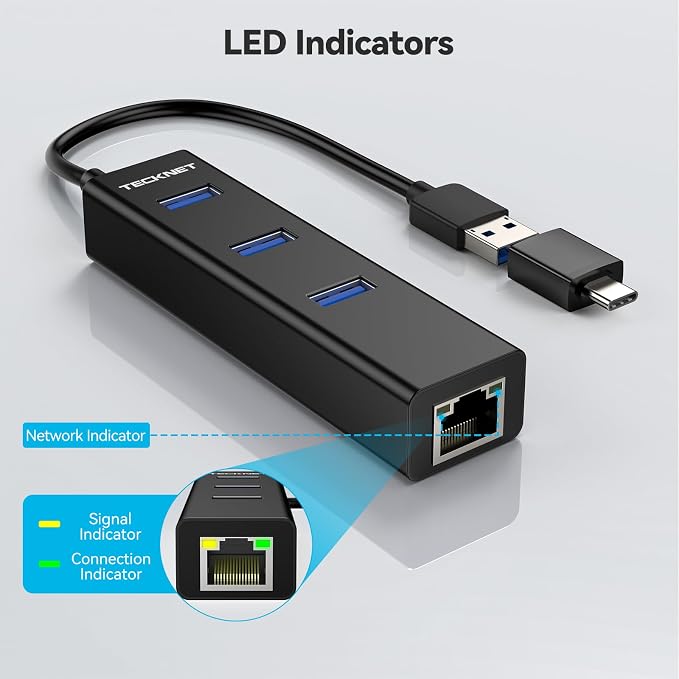 TECKNET USB C to Ethernet, Aluminum 3 Port USB 3.0 Hub - Image 5
