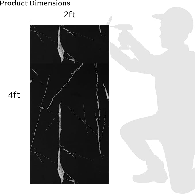 Dundee Deco Faux Marble Wall Panels - Sample - Glossy, Waterproof Indoor Wall Cladding - Black, White Veins - Sample 6" x 6"