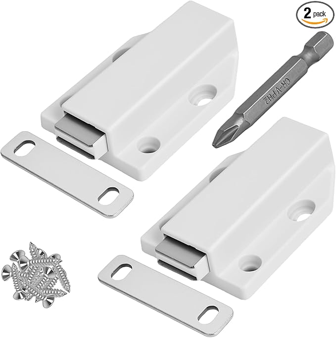 2 Pack Magnetic Push Latch,Heavy Duty Magnetic Touch Latch,for Push to Open Cabinet or Kitchen Drawer,Kitchen Door,on Strong Pop Out (White - 2.7 inch, 2 Pack)