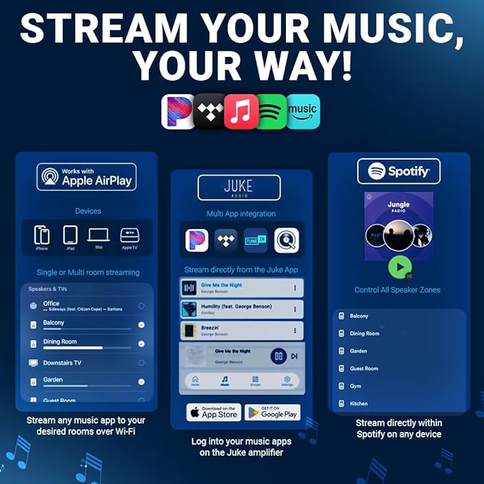 Juke-8: 8 Zone Multi-Room Amplifier | Built-in Music Streaming & Wireless App Control | Supports 8 Audio Sources Simultaneously | Whole Home Audio System | Airplay 2, Spotify Connect, Bluetooth
