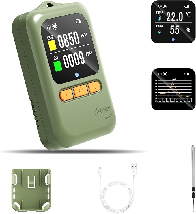 Carbon Monoxide detectors 4-in-1 Portable CO & CO2 Monitor for Travel RV CO Detector Temp/Hum Sensor, Rechargeable Real-Time CO Alarm& CO2 Alarm for Air Safety & Quality (Japan CO Sensor & NDIR)