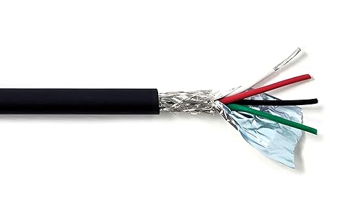 KWANGIL 4C 22AWG AMSB Shielded Cable Wire (UL2464) - Highly Flexible Str TC, PVC Ins, OS+TC BRD, PVC JKT for CNC Machine, Stepper Motor, VFD Spindle (Matte Black 50FT)
