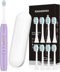 kingheroes Electric Toothbrush Set, Comes with 8 Brush Heads & Travel Case,4 Modes with 2 Minutes Built in Smart Timer, One Charge for 60 Days, 42000 VPM Motor (Purple)