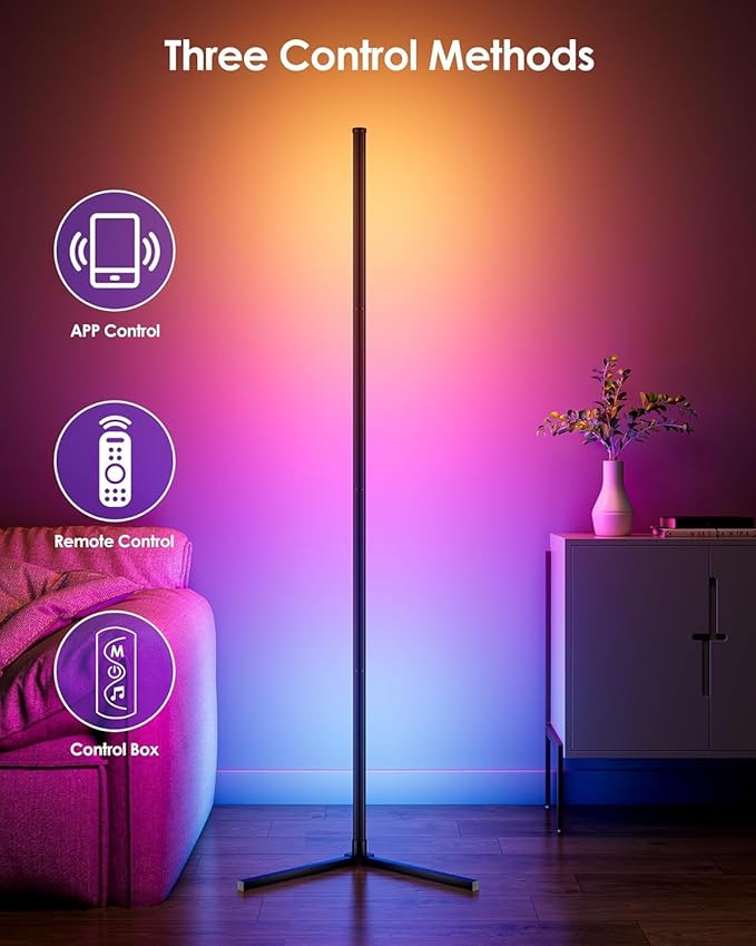 boostool 2 Pack Corner Floor Lamp, 65" RGB LED Corner Lamp, Color Changing Ambient Lighting with Music Sync - App and Remote Control LED Lamp for Bedroom, Living Room, Gaming Room