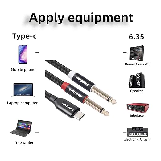 Smithok USB C to Dual 6.35mm 1/4 inch Stereo Splitter Y Cable, USB Type C to Dual 6.35mm 1/4 inch TS Audio Cord for iPhone 15 Series,Smartphone,Tablet,Laptop, Amplifier, Speaker(3.3 ft/1m)