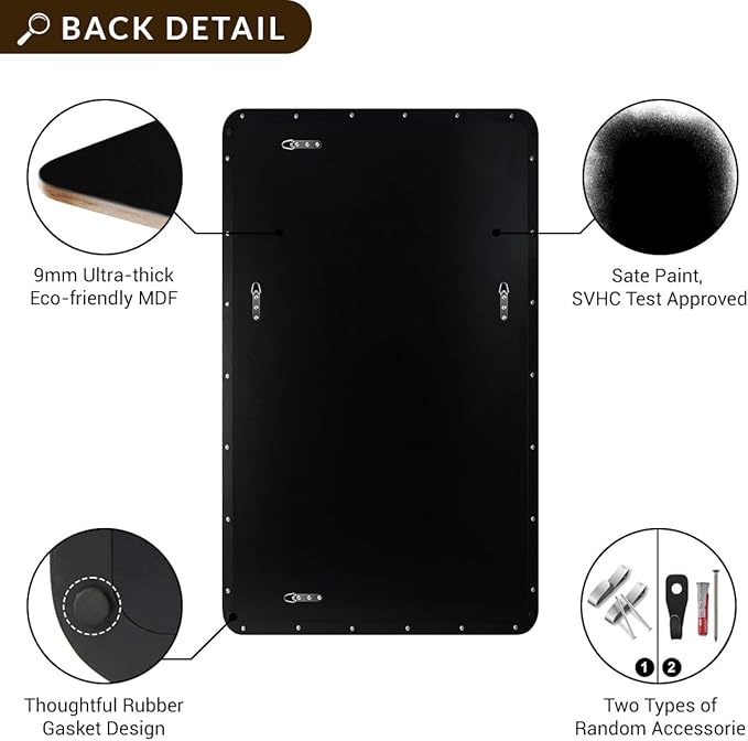 ANDY STAR 30”x48” Black Bathroom Mirror, Wall Mirror for Bathroom, Rounded Rectangle Mirror in Premium Stainless Steel Metal Frame Hangs Horizontal Or Vertical (Matte Black)