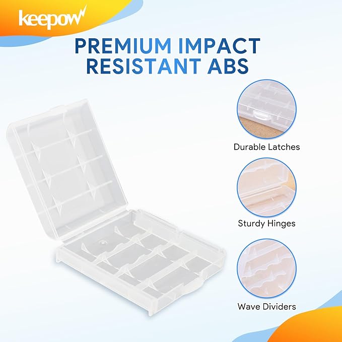 KEEPOW 4 Pcs AA/AAA Battery Storage Case Holder Box, Clear Color