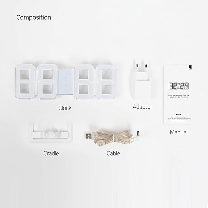 mooas 3D Pure Mini White LED Clock, Multi-Function LED Clock (Calendar, Alarm, Temperature) (8.5" White Table Alarm Clock)
