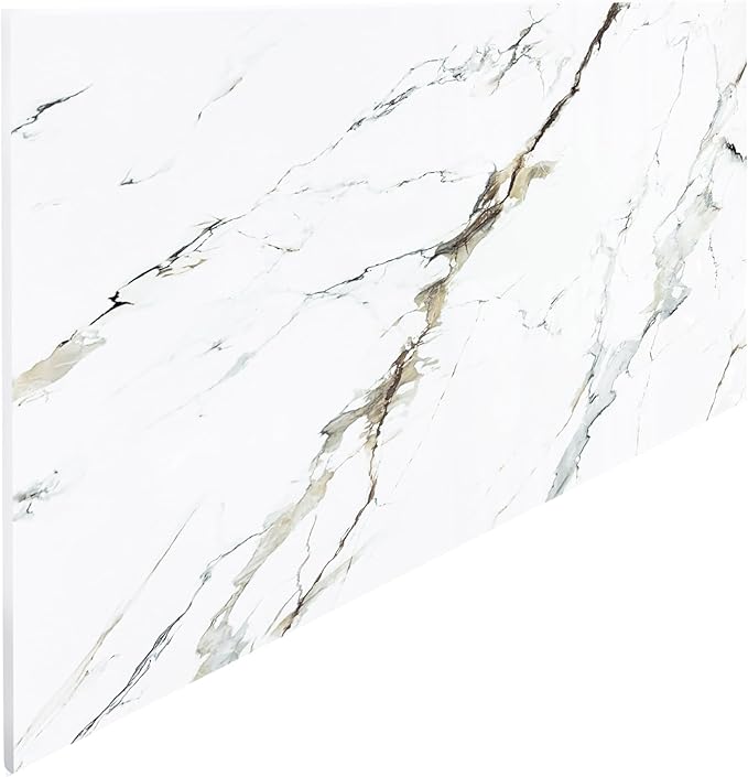 Dundee Deco Faux Marble Wall Panels - 2 ft X 4 ft - Glossy, Waterproof Indoor Wall Cladding - White, Grey, Tan Veins - Set of 4 - Covers 31 sq ft