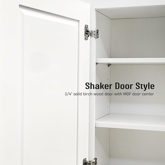 Wall Kitchen Cabinets, RTA Cabinets, White Shaker Cabinet, Wall Mounted, RTA Upper Cabinet, Modern for Kitchen and Bathroom with Door (White, 21" W x 42" H x 12" D)