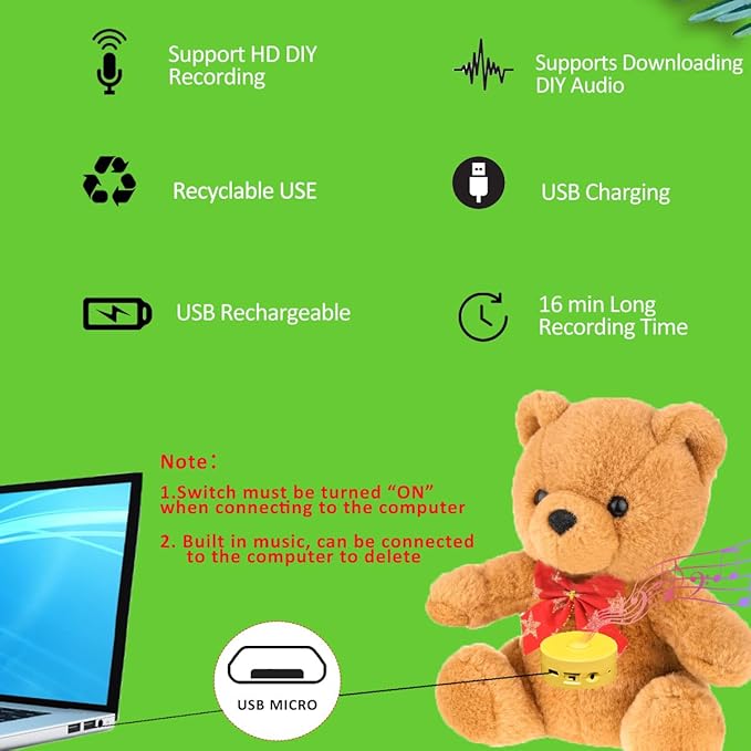 JRGKJCP 16 Minutes Voice Recorder, Record Custom Message for Crafts, Stuffed Bear, Baby Doll, and Pillow (2Pack + Yellow)