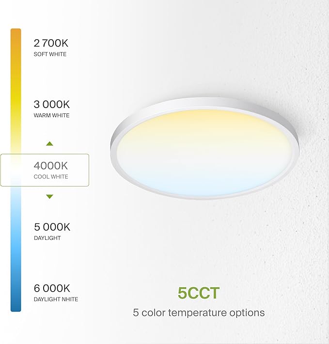 ASD LED 12" Round Flush Mount Ceiling Light Fixture, Low Profile Surface Lighting | 5CCT, Dimmable, Ultra-Thin, ETL Listed | 24W 1900LM 2700-6000K 120V | Kitchen, Bedroom, Hallway Lamp | White, 4 Pack