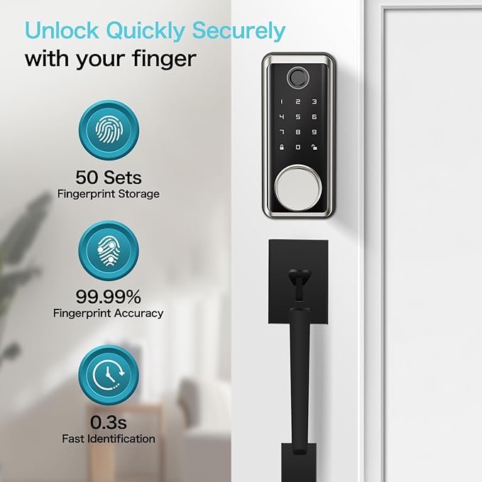 Keyless Entry Door Lock Deadbolt with Handle Set, Smart Locks for Front Door, Digital Door Lock with Keypad Set, Door Code Lock with Touchscreen, Compatible with Alexa, Satin Nickel