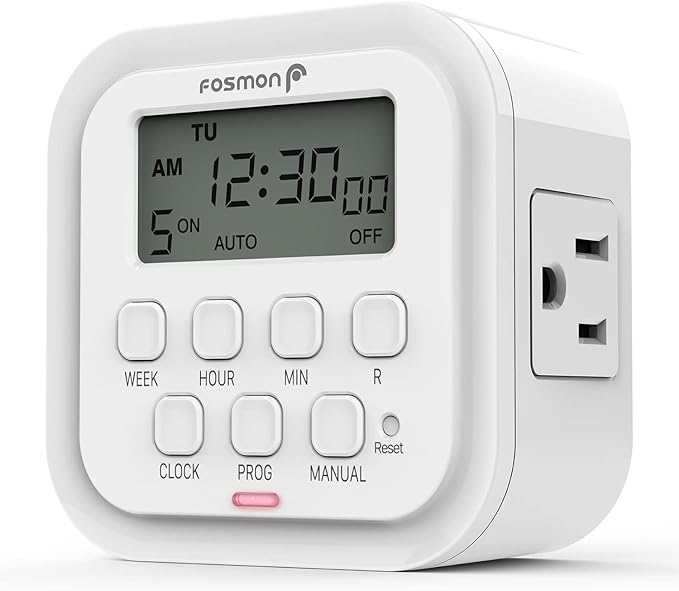 Fosmon 7 Day Digital Timers for Electrical Outlets, Indoor Plug-in Light Timers Switch Programmable, Electric Wall Plug for Lamp, Grow Reptile Lights, Aquarium, 15A/1875W, Grounded