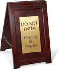 SmartSign Premium "Do Not Enter Cleaning in Progress" Wooden A-Frame Standing Floor Sign, 2-Sided, 24" x 15", Hardwood Pine Frame, 120 mil Brass ACM Sign Face, Black on Gold, Made in USA
