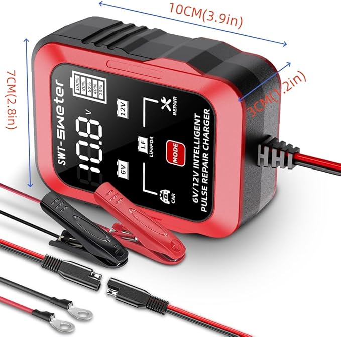 1.5A 6V/12V Smart Battery Charger – Automatic Maintainer, Trickle Charger & Desulfator with Overcharge Protection & Temperature Compensation – for Lead-Acid Batteries