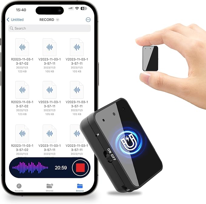 64GB Magnetic Voice Recorder- Mini Voice Recorder with Earphones, Type C Port Continuous Recording Device, Portable Mini Grabadora de Voz, Easy to Use Audio Recorder for Lectures, Interview, Meetings