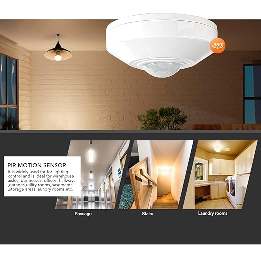 RAYZEEK DC 12/24V 10A Low Voltage Ceiling Sensor Pir Occupancy Motion Detector,360 Motion Sensor,8-12M High Sensitive Ceiling Motion Sensor Switch, Commercial/Industrial Grade, White