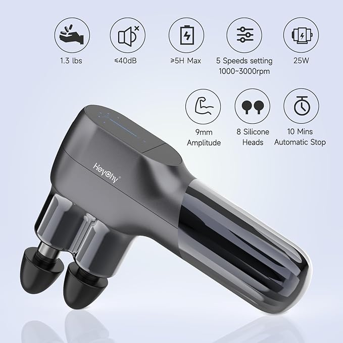 Mini Massage Gun - Deep Tissue Percussion Massager with Dual Heads, 5 Speed Levels & 4 Attachments, Portable Handheld Muscle Recovery Gun for Athletes, Travel & Pain Relief