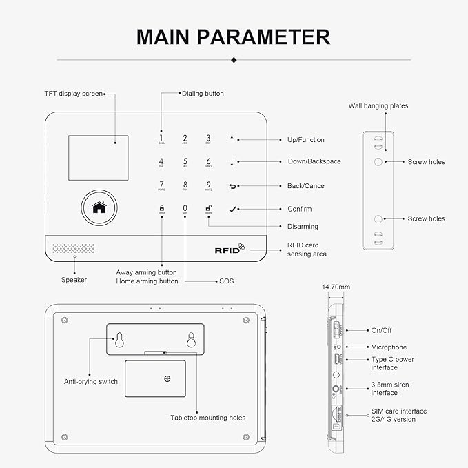 PGST 24 PCS Home Security Systems with LCD Touch Screen,Wireless GSM 4G Burglar Door Open Alarm Systems,120dB Loud Siren,Phone App Control for Villa,Apartment,Home Pets,Kids Safety
