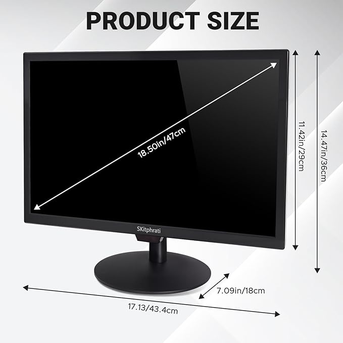 SKitphrati 19 Inch HD (1440 x 900) PC Monitor, Computer Monitor with HDMI VGA AV BNC USB Ports, 60Hz, 5Ms, VESA, Build-in Speakers, LED Display for Laptops and Desktops Office Home