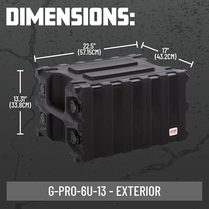 Gator Cases Pro Series Rotationally Molded 6U Rack Case with Shallow 13" Depth, Made in USA (G-PRO-6U-13)