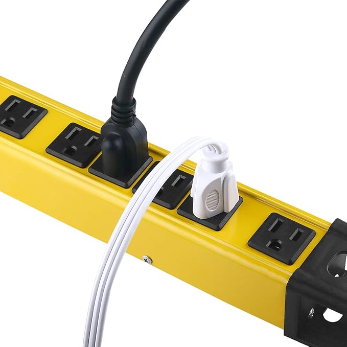 Heavy Duty Power Strip Surge Protector - 6 Outlet Industrial Strip With 15A, 15 FT Cord, 1200 Joules - ETL Listed Yellow Metal for Shop, Workshop, Garden